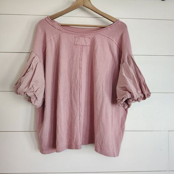 Free People Blossom Tee Mauve Pink Puff Sleeve Oversized Cotton Cottage Boho S - Picture 5 of 12